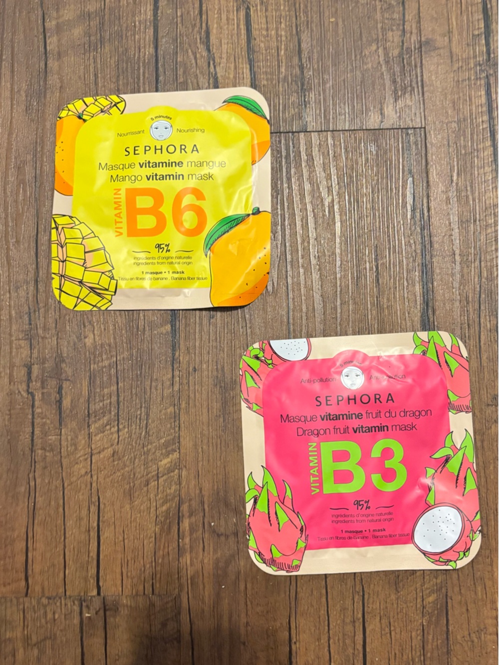 Sephora Pink & Yellow Vitamin B3 and B6 Sheet Mask Duo